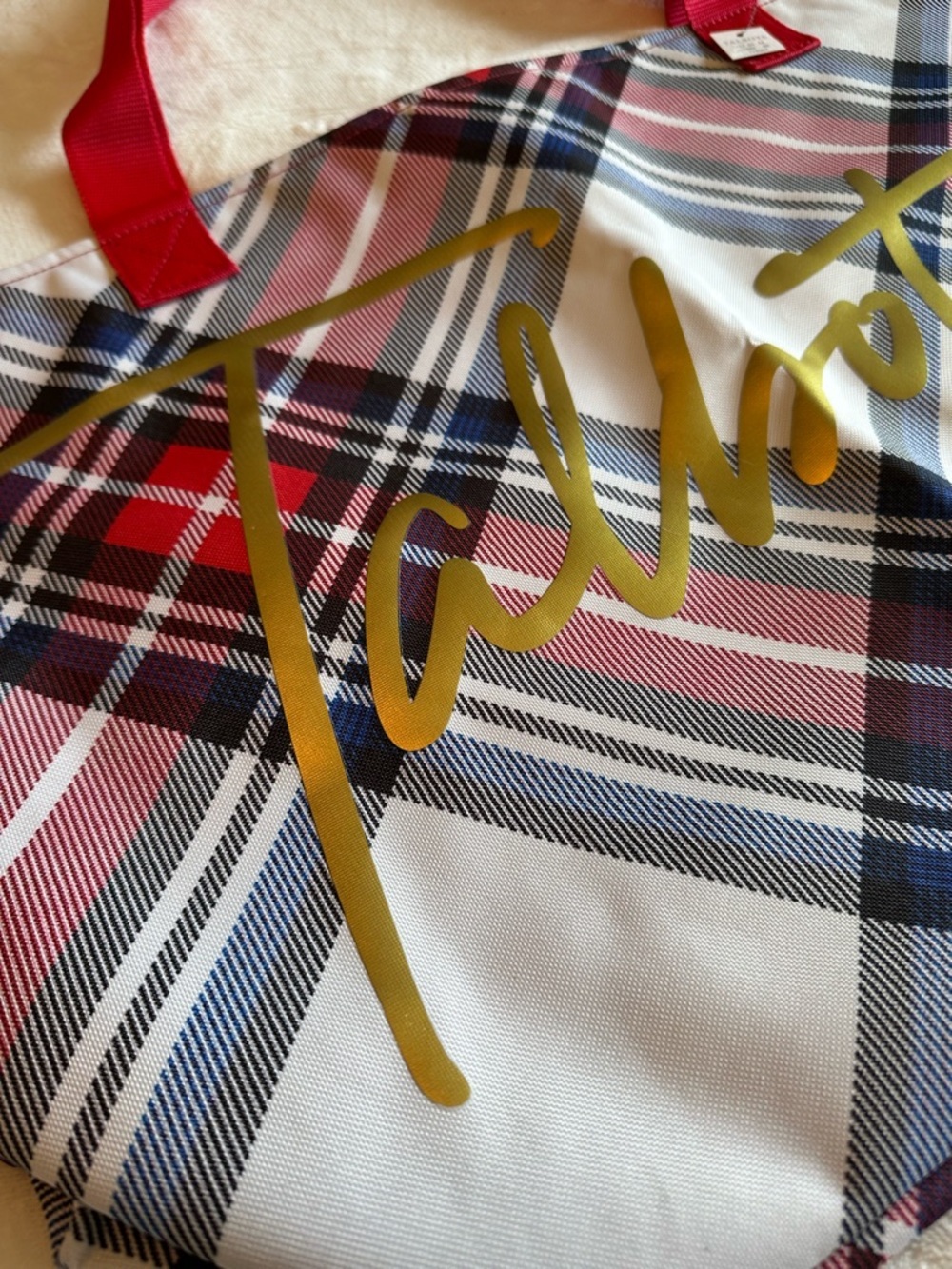 NWT Talbots Red Plaid Tote with Gold Logo - Picture 2 of 10